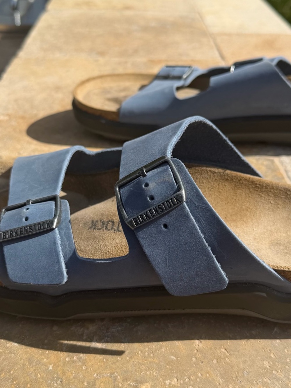 Birkenstock Men's Blue Arizona Suede Two-Strap Sandals - Slate Blue